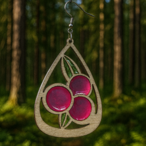 Lingonberry Earring, Wood, Resin, 2 pcs.